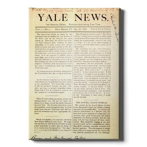 Yale Bulldogs - Vintage Yale News 1st Edition January 28, 1878 Supply