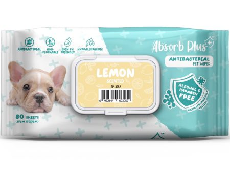 4 FOR $15: Absorb Plus Antibacterial Lemon Scented Pet Wipes 80ct Online