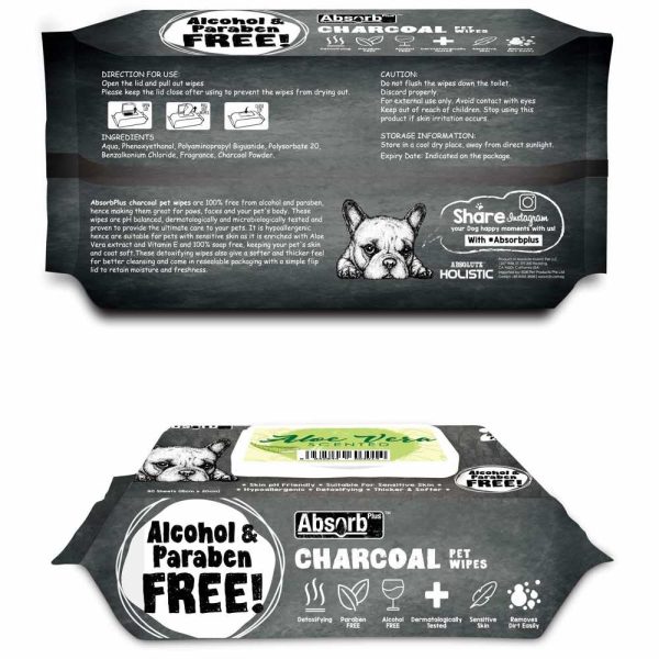 4 FOR $20: Absorb Plus Charcoal Aloe Vera Scented Pet Wipes 80ct For Discount