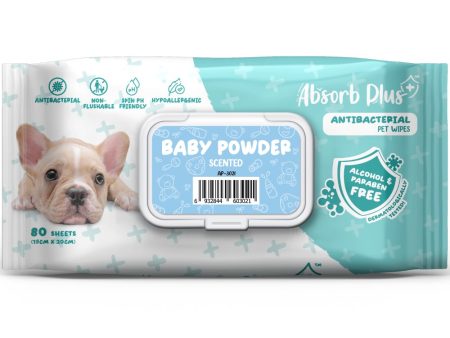 4 FOR $15: Absorb Plus Antibacterial Baby Powder Scented Pet Wipes 80ct Online Sale