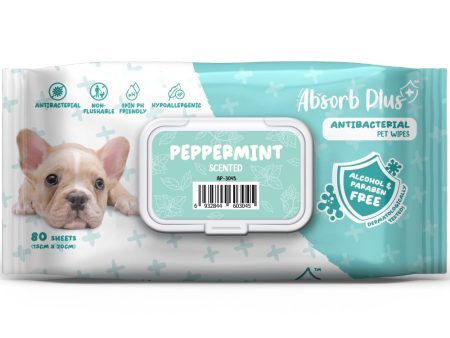 4 FOR $15: Absorb Plus Antibacterial Peppermint Scented Pet Wipes 80ct Discount