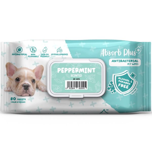 4 FOR $15: Absorb Plus Antibacterial Peppermint Scented Pet Wipes 80ct Discount