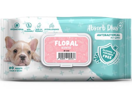 4 FOR $15: Absorb Plus Antibacterial Floral Scented Pet Wipes 80ct For Cheap