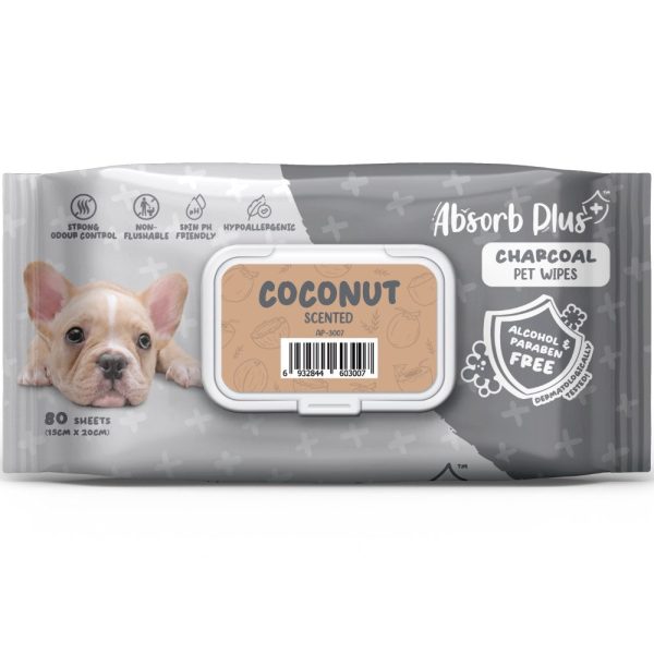 4 FOR $20: Absorb Plus Charcoal Coconut Scented Pet Wipes 80ct Sale