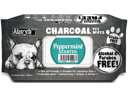 4 FOR $20: Absorb Plus Charcoal Peppermint Scented Pet Wipes 80ct For Sale