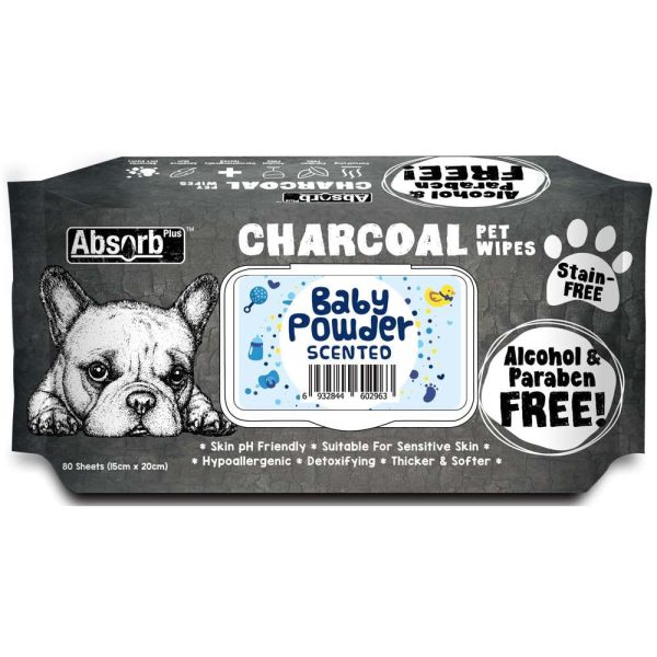 4 FOR $20: Absorb Plus Charcoal Baby Powder Scented Pet Wipes 80ct Hot on Sale