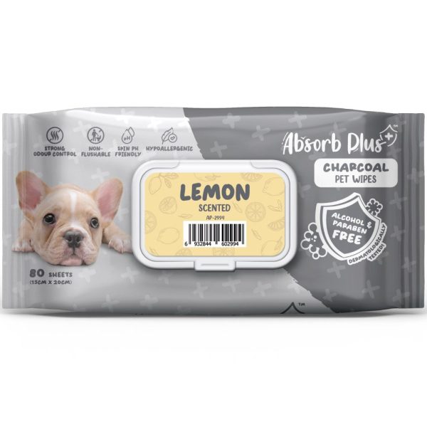 4 FOR $20: Absorb Plus Charcoal Lemon Scented Pet Wipes 80ct For Discount