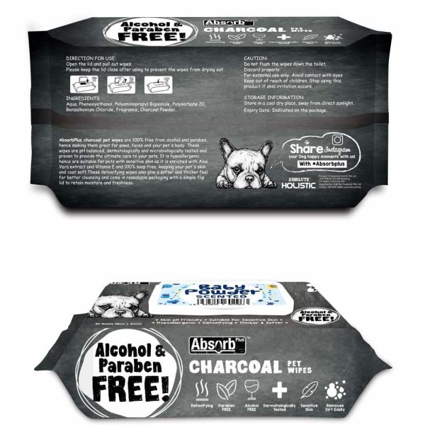 4 FOR $20: Absorb Plus Charcoal Baby Powder Scented Pet Wipes 80ct Hot on Sale