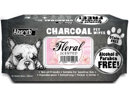 4 FOR $20: Absorb Plus Charcoal Floral Scented Pet Wipes 80ct For Sale