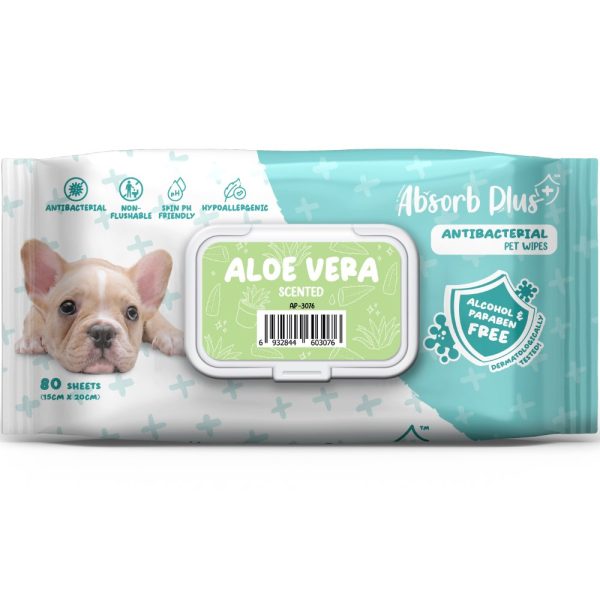 4 FOR $15: Absorb Plus Antibacterial Aloe Vera Scented Pet Wipes 80ct For Sale